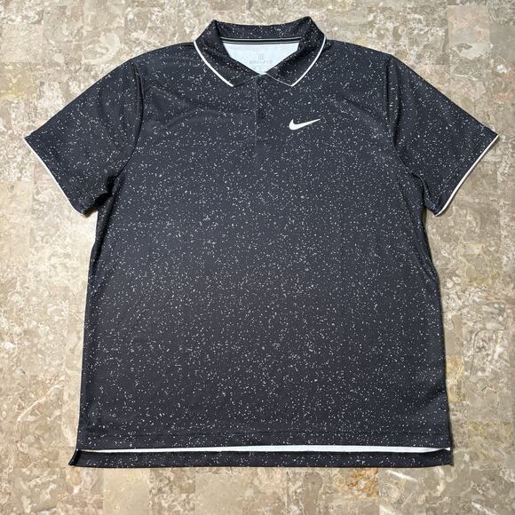 Nike Court Polo Shirt Mens XL Black Speckled Print Tennis Heritage AT4148 - Picture 2 of 9